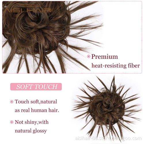 Aisi Hair Donut Brown Synthetic Curly Chignon Bun Pad Chignon Elastic Band Ribbon Ponytail Rope Rubber Hair Extension For Women